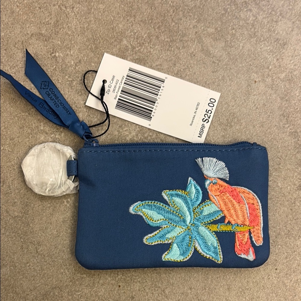 Vera Bradley Zip ID Case with Parrot Embroidery